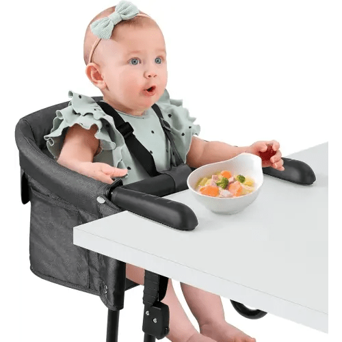 Ezebaby Hook on High Chair, Secure Clip on High Chair for Baby, Compact Fold-Flat for Easy Storage, Fast Table Chair with Baby Seat, Portable High Chair Attaches to Table for Travel, Black