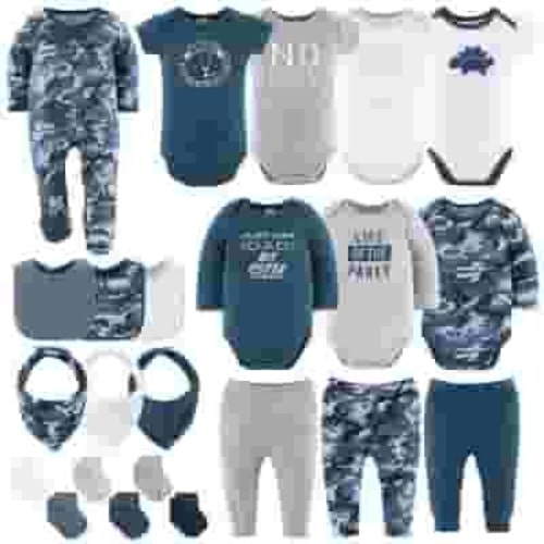 The Peanutshell Layette Gift Set for Baby Boys, Blue Camo, 23 Essential Pieces, 12-18 Months, Blue