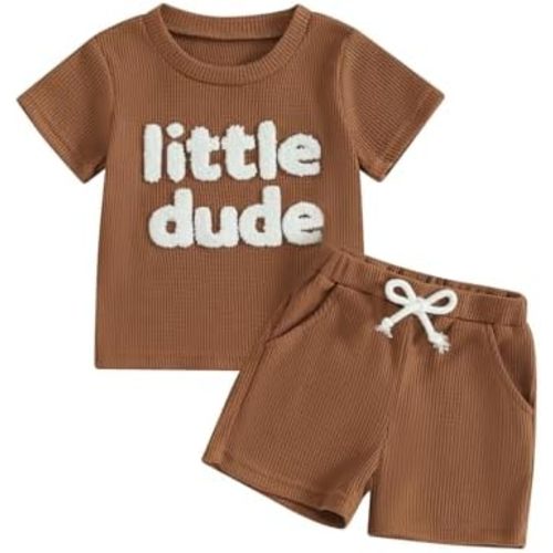 Toddler Baby Boy Summer Outfit Short Sleeve T Shirt Top Casual Shorts Set Infant Newborn Waffle Clothes 6 12 18 24 Month