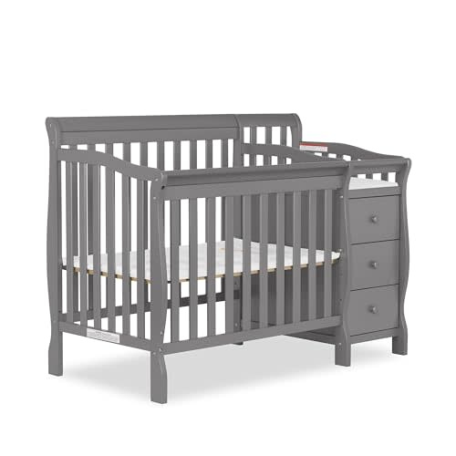 Dream On Me Jayden 4-in-1 Mini Convertible Crib And Changer in Storm Grey, Greenguard Gold Certified, Non-Toxic Finish, New Zealand Pinewood, 1" Mattress Pad