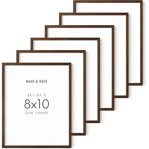 HAUS AND HUES 8x10 Picture Frame Set of 6, Dark Wood Frames, Brown, 6 Pack, Rustic Style, Both Orientation, Wall Mount