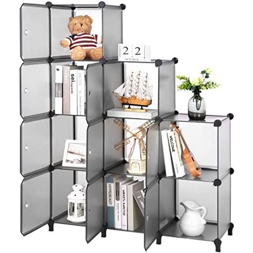 ANWBROAD Cube Storage Organizer with Doors 9-Cube DIY Modular Closet Cabinet Plastic Clothes Units Organizer Bookshelf for Bedroom Home Room Office 36.8"x12.4"x49.8" Gray ULCS09HM