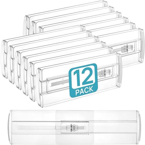 Vtopmart 12 Pack Drawer Dividers for Clothes, Adjustable 4" High Expandable from 10.6"-17" Dresser Drawer Organizer, Clear Plastic Separators for Dresser, Baby Clothing, Cosmetic and Office Storage