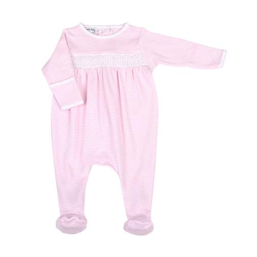 Mini Stripes Smocked Footie- Pink