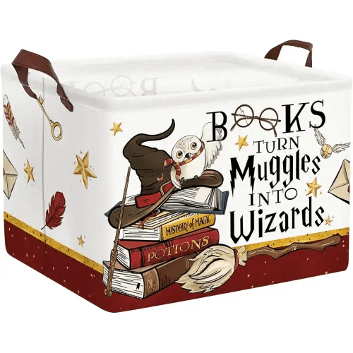 Clastyle Potter Nursery Decor Baby Basket Magic Wand Hat Book Shelf Basket Broomstick Owl Kid Gift Basket Large Collapsible Clothes Basket Rectangle Toy Chest with Handle