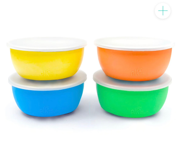 Stainless Steel Bowl with Silicone Sleeve + Lids
