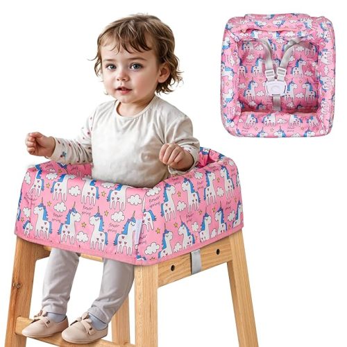High Chair Cover for Baby Restaurant: Sprouterie Baby High Chair Covers for Restaurant Highchair with Safety Harness Stain and Slip Resistant Waterproof Portable for Outdoor Indoor Eating (Pink)