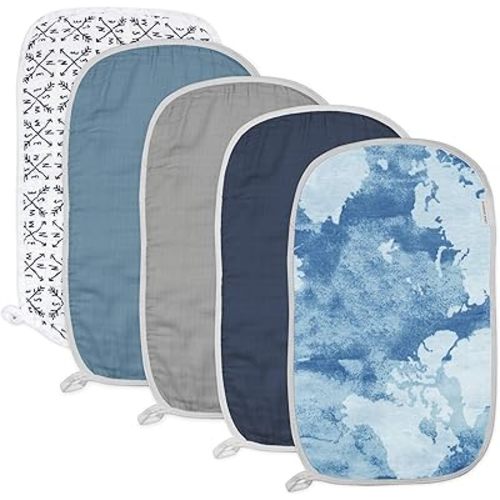 HonestBaby Baby Organic Cotton Multi-layer Burp Cloths Multipack, Watercolor World, One Size US