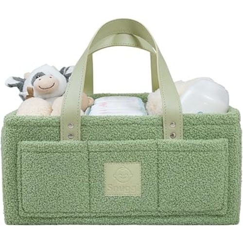 Baby Diaper Caddy Organizer with Handle & Toiletry Bag, Portable Nursery Storage Basket for Newborn Essentials, Baby Registry Must Have