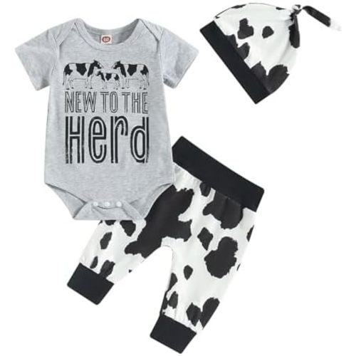 Baby Layette Set Infant Boy Farm Animals Bodysuit Clothes Letter Romper+Pants Newborn Coming Home Outfit with Hat