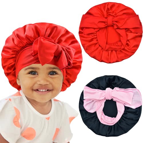 2pcs Pack Pink Baby Bonnet Kids Bonnet Infant Satin Silk Hair Bonnets For Girls Boys Toddler