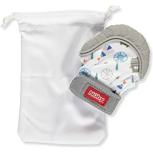 Nuby Soothing Teething Mitten with Hygienic Travel Bag, Grey, 1 Count (Pack of 1)