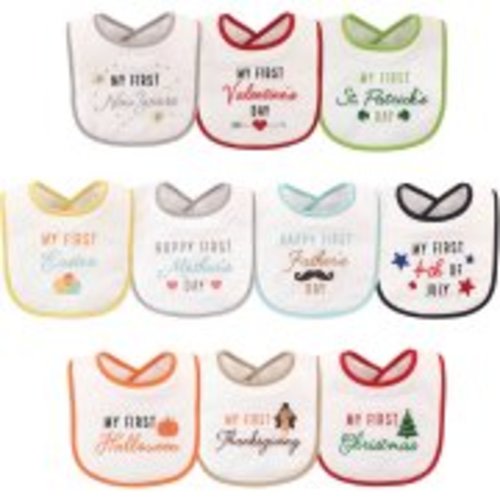 Hudson Baby Cotton-Poly Terry Drool Baby Bib, 10pk Unisex