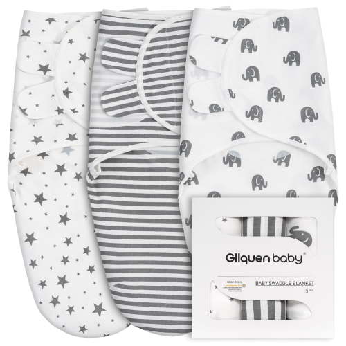 Gllquen Baby Premium Swaddle Blankets for 3-6 Months Baby Boy Girl, 3 Pack Wrap Set, Infant Adjustable 100% Organic Cotton Swaddles (Medium/Large)