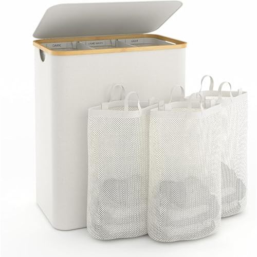 Hampers for Laundry Basket with Lid, 160L Extra Large Laundry Hamper 3 Section Dirty Clothes Hampers for Laundry Divided Laundry Basket Organizer for Bedroom,Laundry Room,Dirty Clothing Hamper,Beige