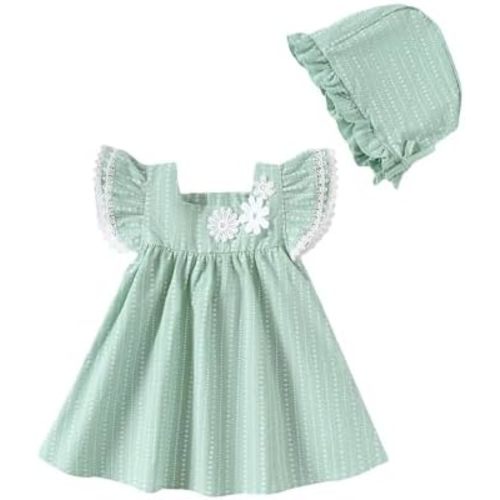 Kucnuzki Baby Girl Clothes Toddler Girls Summer Dress Ruffle Fly Sleeve Casual Sundress Square Neck Cute Outfit for Kids