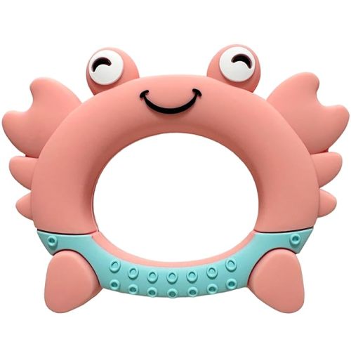 Busy Baby - Teething Toys Made of 100% Food Grade Silicone, Fun Animal Shapes for Teething Relief, Use Alone or Easily Attach Your Baby Teether to Busy Baby Mats (Crab)