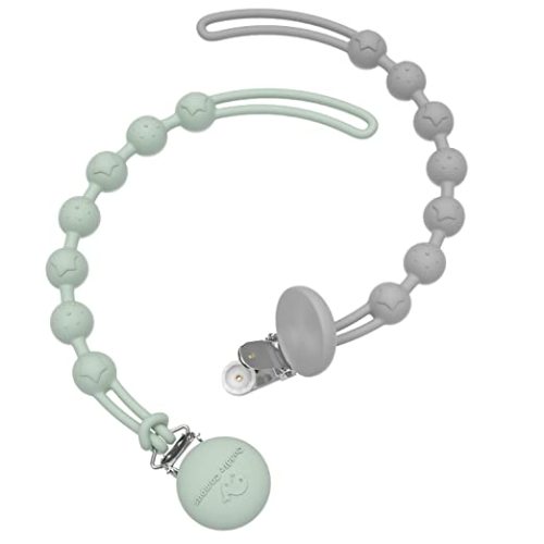 Cuddle Campus Silicone Pacifier Clip Holder with One Piece Design, Pack of 2 Soft Flexible Binky Clips with Texture for Baby Boy and Girl(6m+) - Sage+Limestone - 6m+ Round