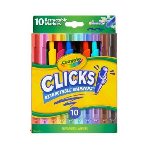 Crayola 10ct Clicks Retractable Markers: Washable Fine Point, Multicolored, School Supplies for Kids, Art & Stationery