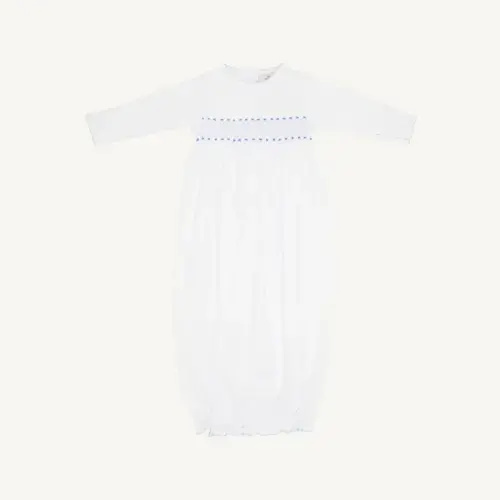 Sweetly Smocked Greeting Gown - Worth Avenue White with Buckhead Blue