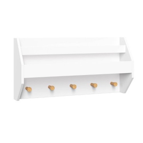 Kids' Catch-All Wall Shelf with Bookrack and Hooks White - RiverRidge Home