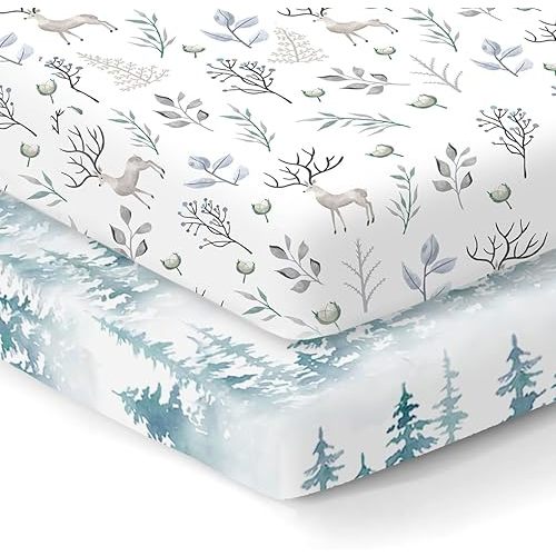 100% Organic Cotton Fitted Mattress Sheets for Graco Pack n Play, Babyletto, Pamo Babe, Dream on Me, Evenflo, Baby Trend, Hygge Hush Portable/Mini Crib/Playards, and Beka Bedside Bassinet 2 Pk