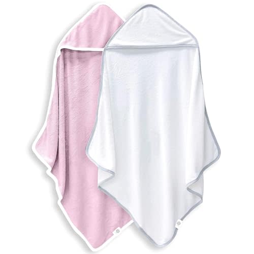 2 Pack Baby Bath Towel - Rayon Made from Bamboo, Ultra Soft Hooded Towels for Babies,Toddler,Infant - Newborn Essential -Perfect Baby Registry Gifts for Boy Girl - Pink and White