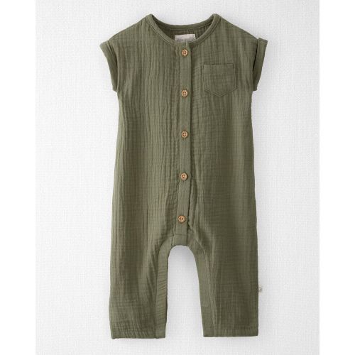 Baby Organic Cotton Gauze Jumpsuit - Olive