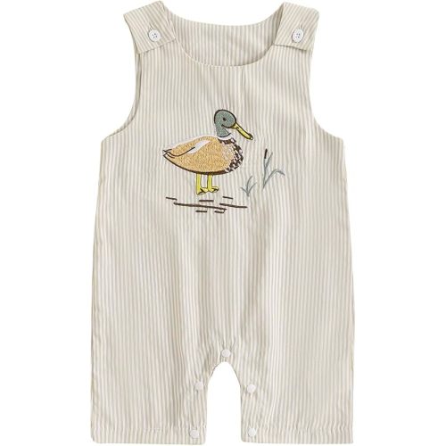 Newborn Baby Boy Mallard Duck Romper Sleeveless Striped Jumpsuit Duck Overalls Summer Hunting Baby Clothes