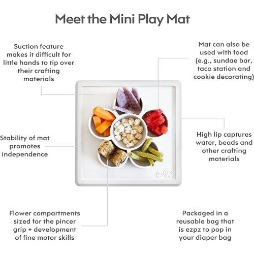 ezpz Mini Play Mat - 100% Silicone Suction Flower Plate with Built-in Placemat for Infants + Toddlers - Crafting + Snacks - Divided Plate - Dishwasher Safe (Cream)