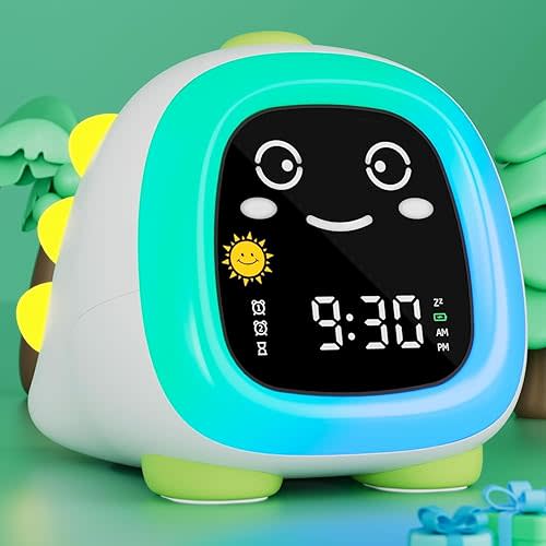 winshine Kids Alarm Clock, OK to Wake Clock with Night Light for Kids, Stay in Bed Clock Sleep Training, Nap Timer Cute Kids Room Decor, Gift Ideas for Kids Toddler Boy Girl (Dinosaur)