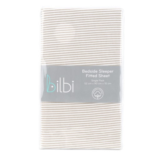 Bilbi Bedside Sleeper Fitted Sheet Taupe Stripe