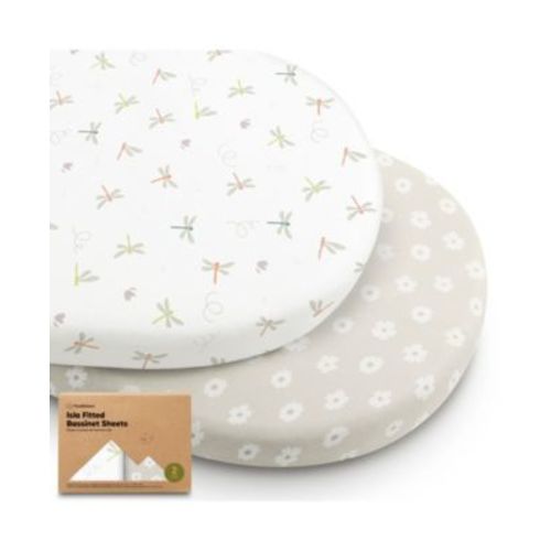 Bassinet Sheet for Baby Girls, Boys, 2-Pack Isla Fitted Bassinet Sheets, Bassinet Mattress Sheets