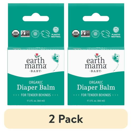 (2 pack) Earth Mama Baby Organic Non-GMO Diaper Balm for Tender Behinds, Zinc-Free, 2 fl oz