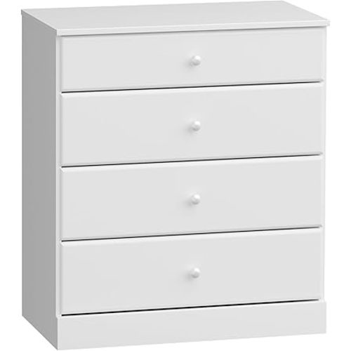 Prepac Astrid Simplistic 4-Drawer Dresser for Bedroom, Functional Bedroom Dresser Chest of Drawers 18.25" D x 30" W x 34" H, White, WDBR-0401-1