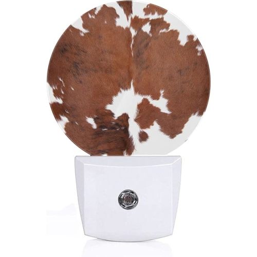 Axayaz Cowhide Night Light Plug Into Wall Leopard Farm Animal Tri Color Brown Cow Auto Sensor LED Dusk to Dawn Light for Bedroom Staircase