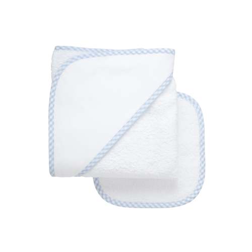 Big Check Trim Baby Hooded Towel & Washcloth Set