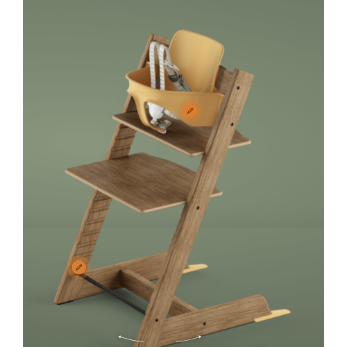 Stokke Trip Trap Walnut High Chair + Yellow Baby Seat