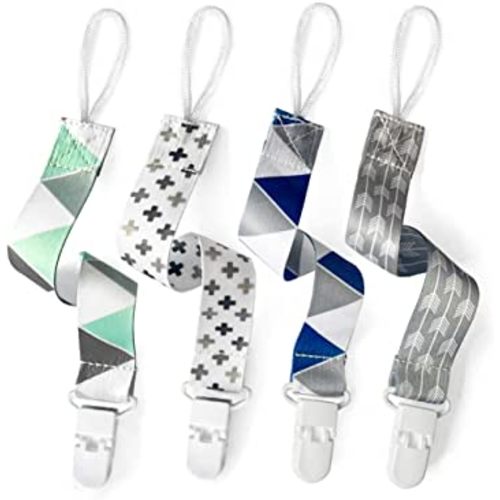 PandaEar Baby Pacifier Clips Solid Color, 4 Pack Universal Holder Leash for Boys and Girls, Teething Toys Teethers (Neutral)