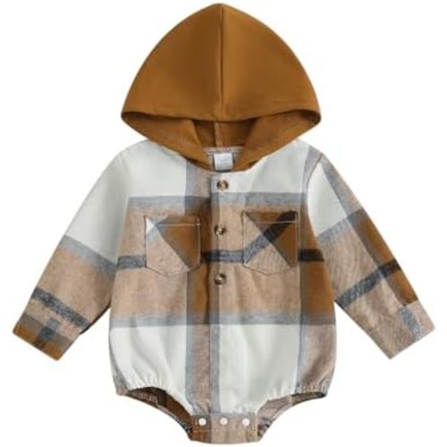 Douhoow Baby Boy Hooded Romper Long Sleeve Boy Plaid Hoodies Baby Jacket Infant Fall Winter Festival Clothes