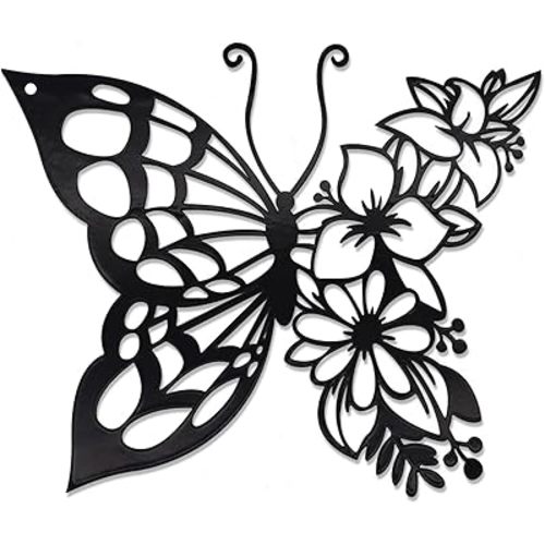 EZ4ENCE Butterfly Decoration Wall Art Boho Home Decor Hanging Appearance Metal Flower for Bedroom Living Room Wall,Black(Medium)