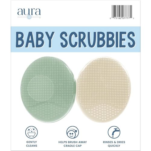 S&T INC. Exfoliating and Massaging Cradle Cap Bath Brushes for Baby, Silicone - 2 Inch x 2.5 Inch, Sage Green & Cream, 2 Pack