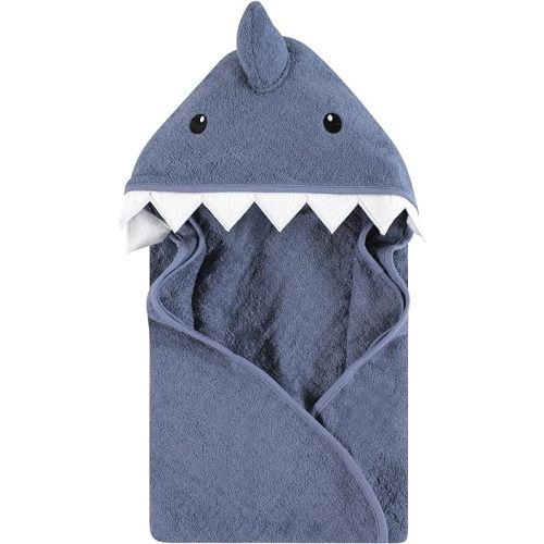 Hudson Baby Unisex Baby Cotton Animal Face Hooded Towel, Blue Shark, One Size