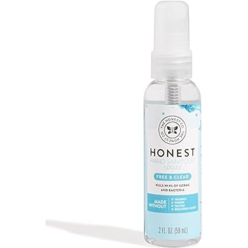 The Honest Company Plant-Based Hand Sanitizer Spray | Kills 99.9% of Germs | Hypoallergenic, Quick-drying + Moisturizing | Fragrance Free, 2 fl oz