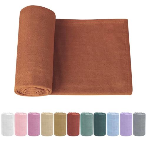 Newborn Baby Swaddle Blanket Unisex Swaddle Wrap Soft Silky Muslin Swaddle Blankets Neutral Receiving Blanket for Newborn Boys and Girls Large 47 x 47 inches(120x120cm) (Claybank)
