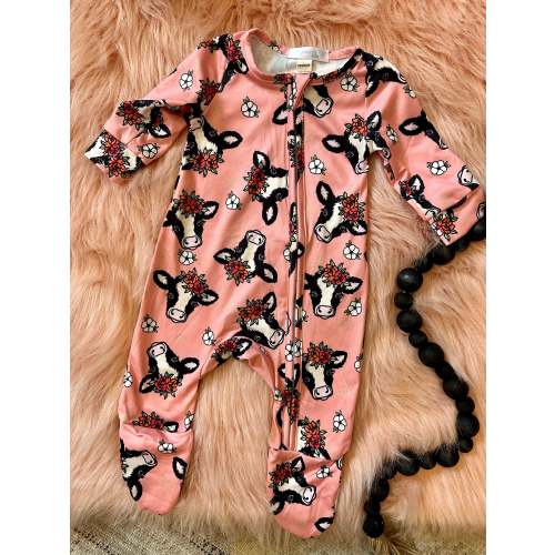 Pink cow footed baby sleeper
