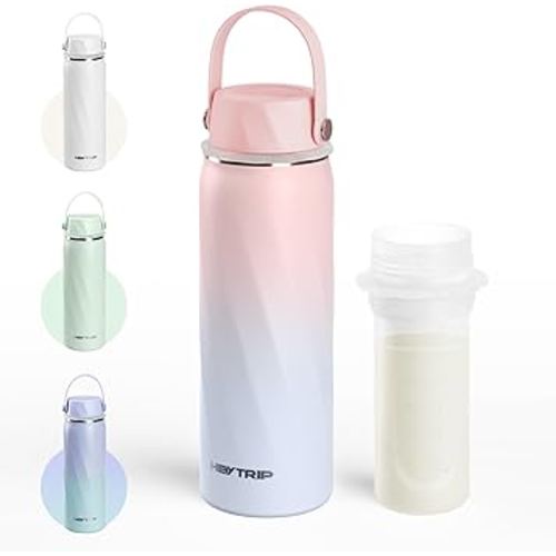 HEYTRIP Portable Breastmilk Cooler - 20oz Stainless Steel Milk Chiller Bottle for Travel & Work | Reusable Breastmilk Storage Container, 36+ Hour Cooling, TSA Approved | Rosy Azure