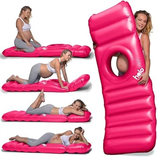HOLO The Original Inflatable Pregnancy Pillow - Full Body Maternity Airbed/Float with Hole for Tummy - for Ultimate Sleeping Support & Comfort - Say Goodbye to Pregnancy Related Aches and Pains (Pink)