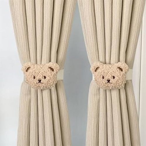 2PACK Snap-Fit Cartoon Cloud Curtain Tiebacks Hook Holdbacks Cute Curtain Holdbacks Rope for Baby Kid Girls Living Room Bedroom Nursery Decor Home Office Decorative (Cloud/Teddy Bear) (Teddy Bear)