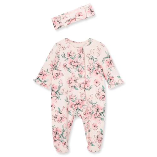 Dream Floral 2-Way-Zip Footed One-Piece and Headband
